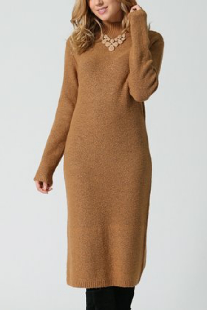 Mock neck midi sweater dress